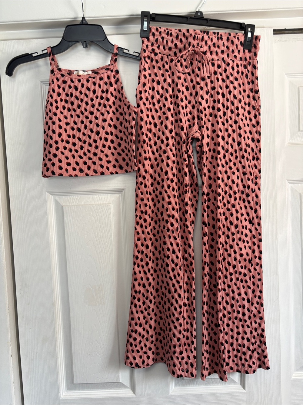 Beach Riot Pink and Black Polka Dot Crop Top & Wide-Leg Pants Set